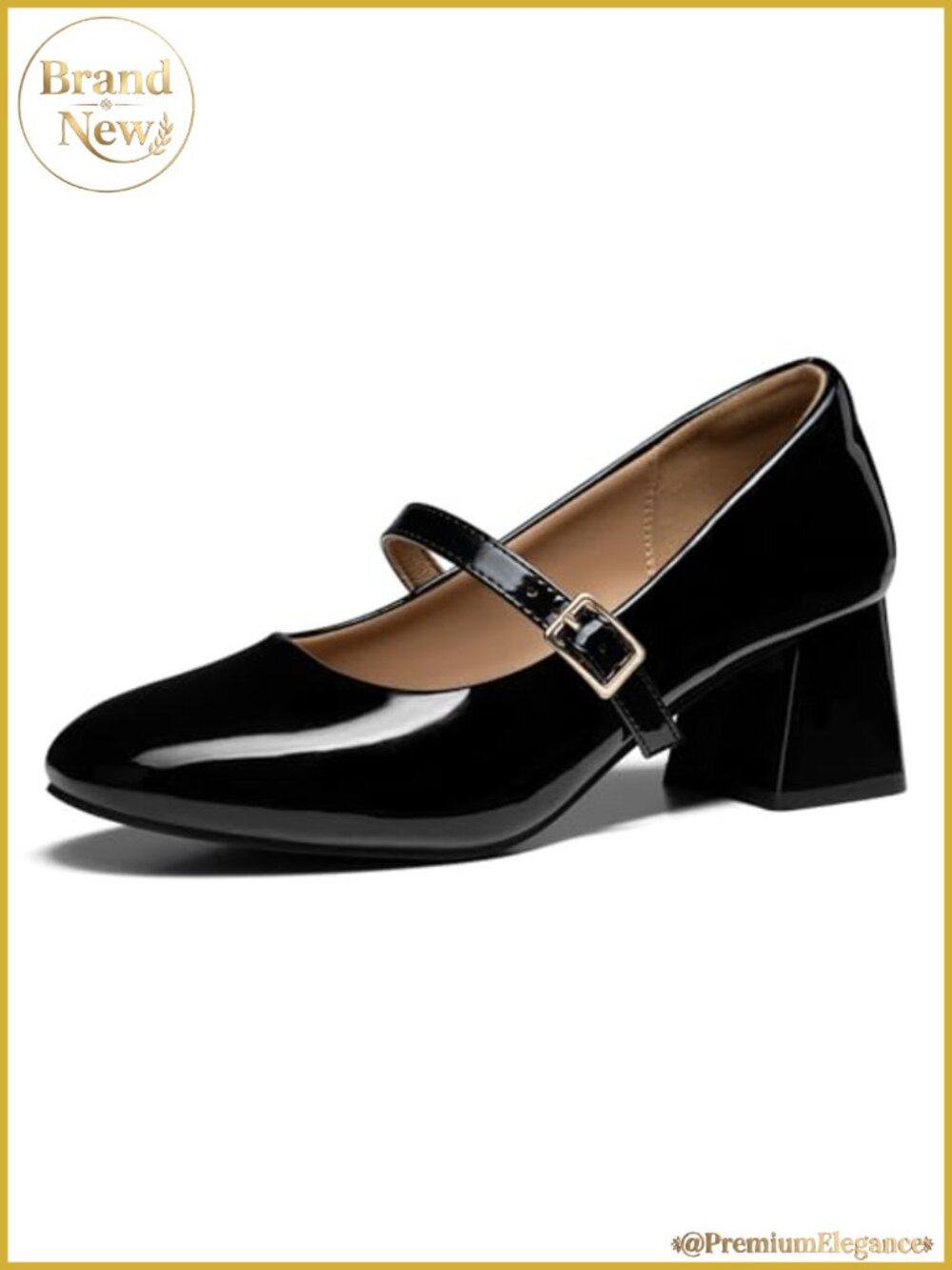 Mary Jane Chunky Block Heel Round Toe Dressy Pumps Patent Faux Leather